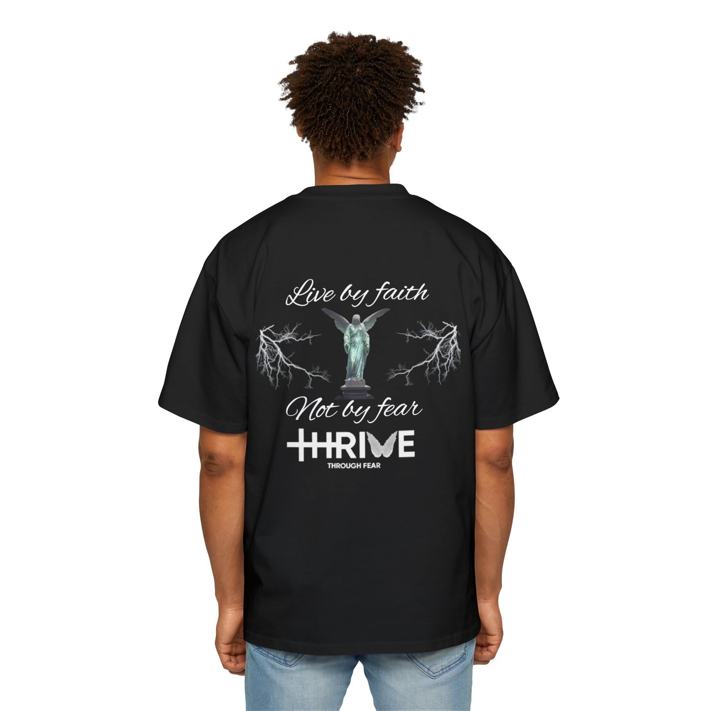 Men's Oversized Tee - Live by Faith, Not by Fear, Inspiring Graphic Tee