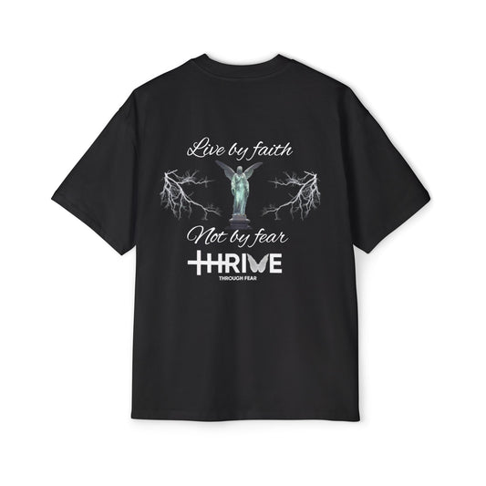 Men's Oversized Tee - Live by Faith, Not by Fear, Inspiring Graphic Tee